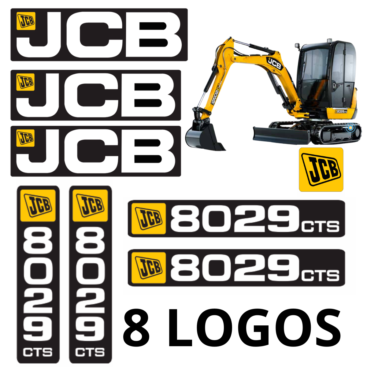 SET DE LOGOS JCB 8029 CTS MINI DIGGER - MINIEXVAVADORA