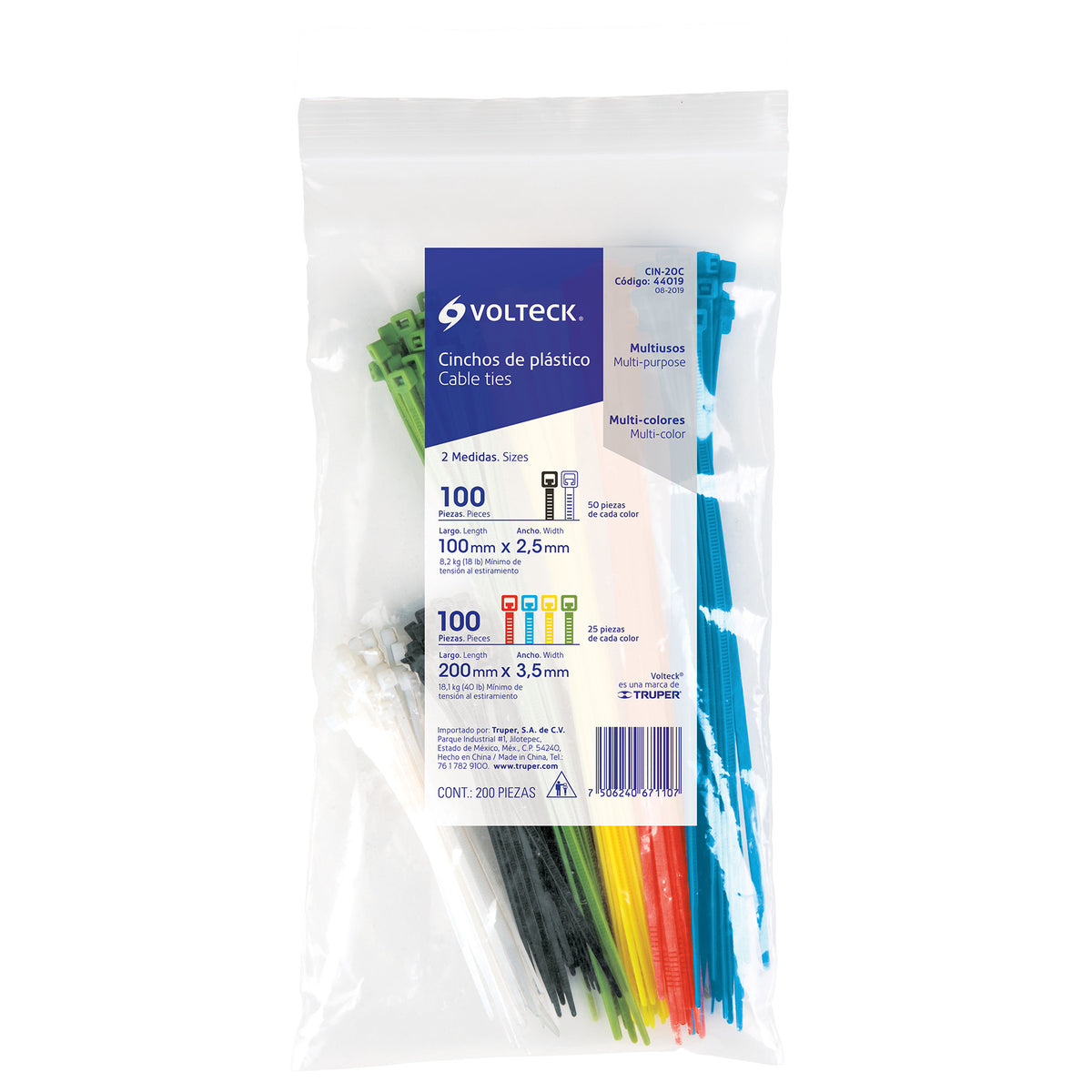 CINCHO BOLSA C/200 PIEZAS VARIOS COLORES