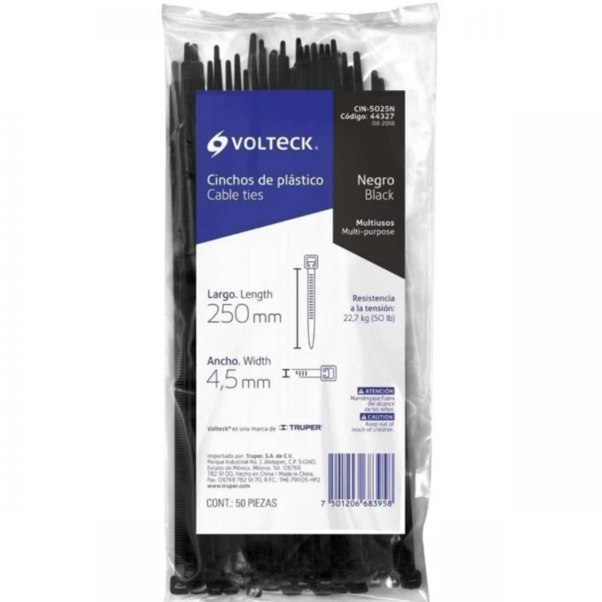 CINCHO PLÁSTICO 25CM - 23KG (50 LB) NEGRO