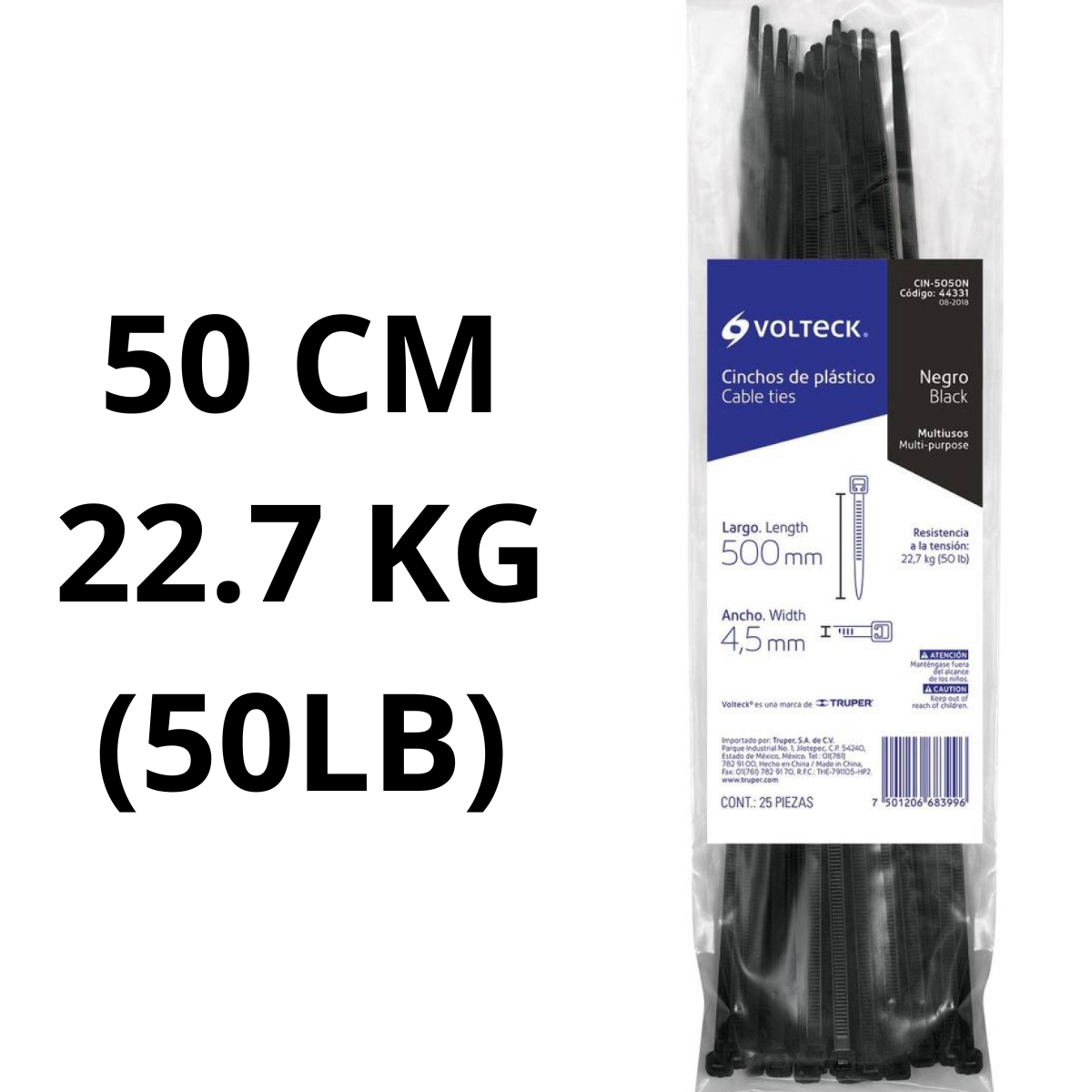 CINCHO PLÁSTICO 50CM - 22.7KG (50 LB) NEGRO