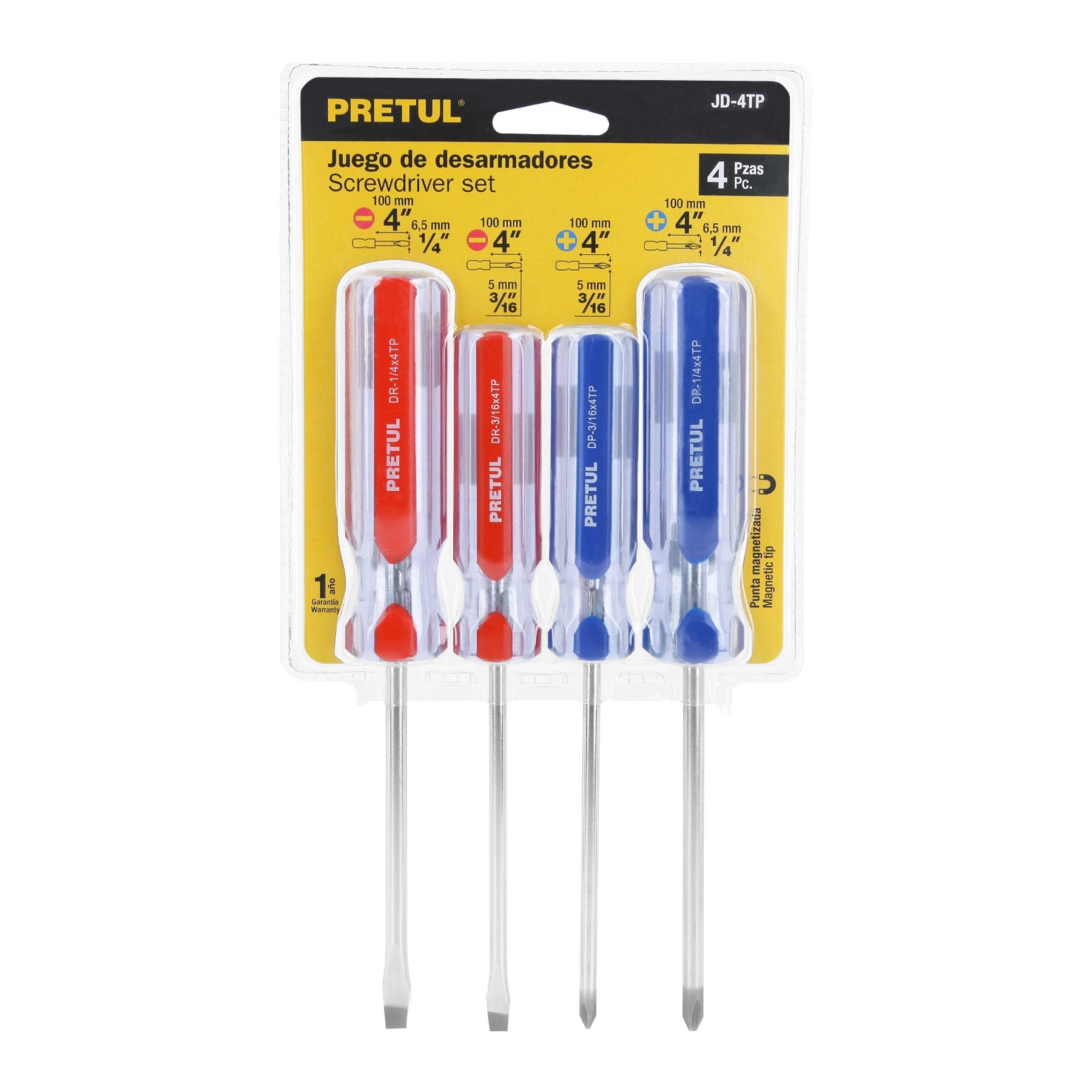 JUEGO DE DESARMADORES 4 PIEZAS CON PUNTA MAGNETIZADA