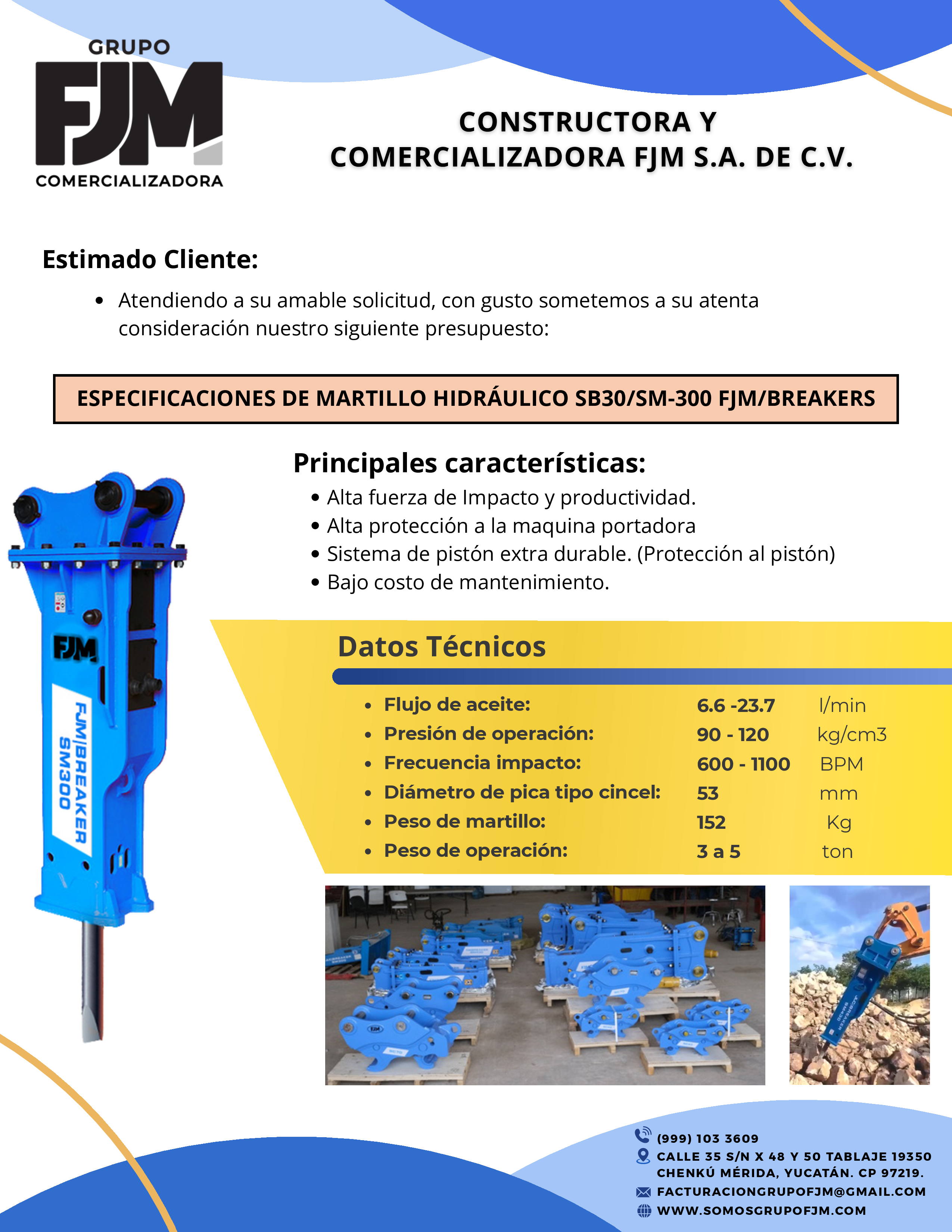 Martillo Hidráulico SB30/SM-300 FJM | Miniexcavadora
