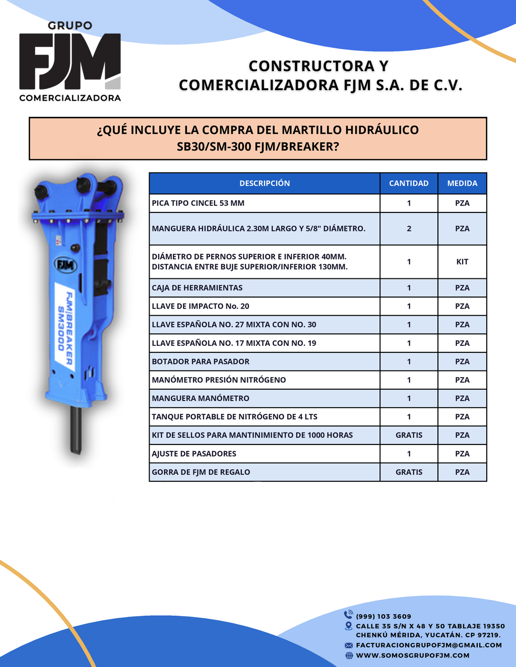 Martillo Hidráulico SB30/SM-300 FJM | Miniexcavadora