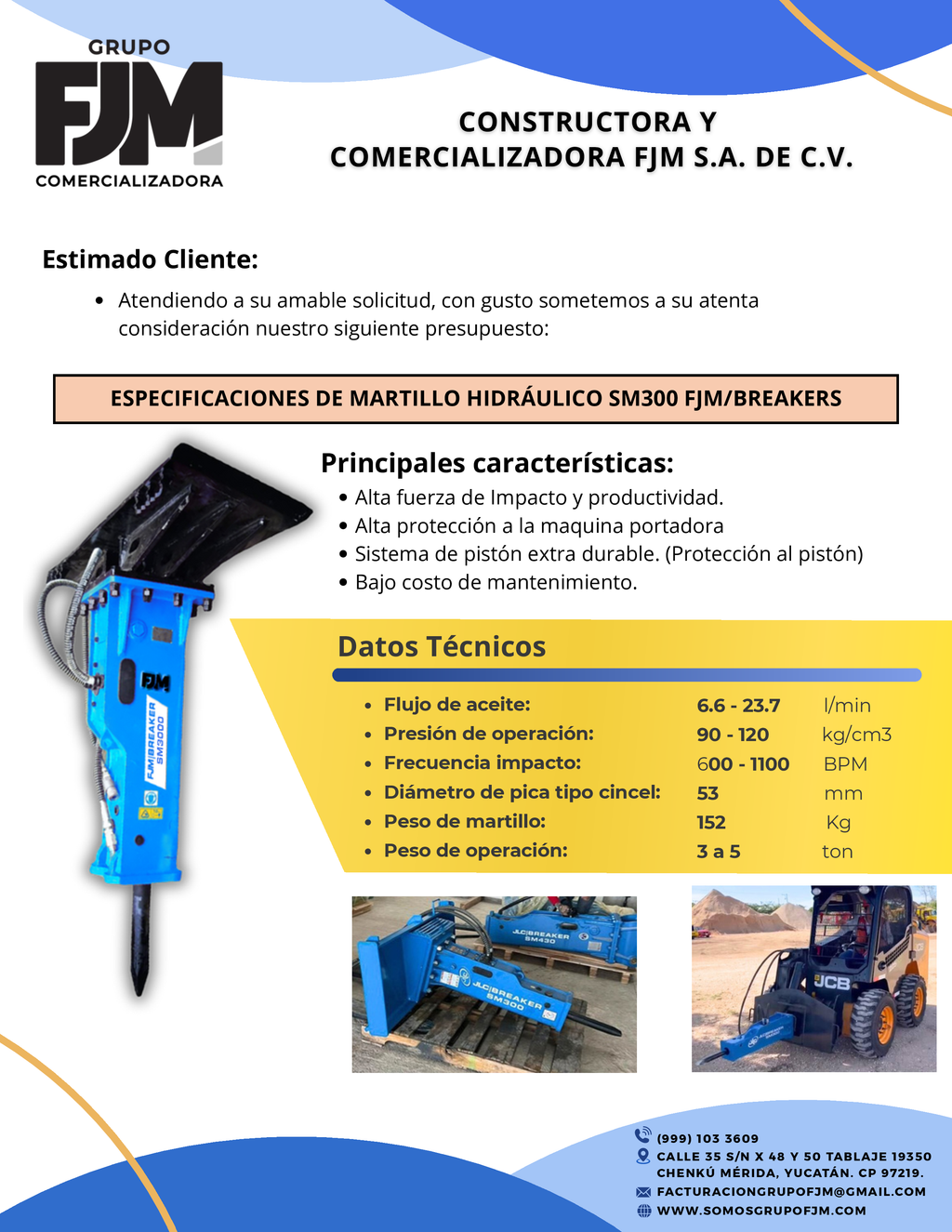Martillo Hidráulico SB30/SM-300 con placa | Minicargador