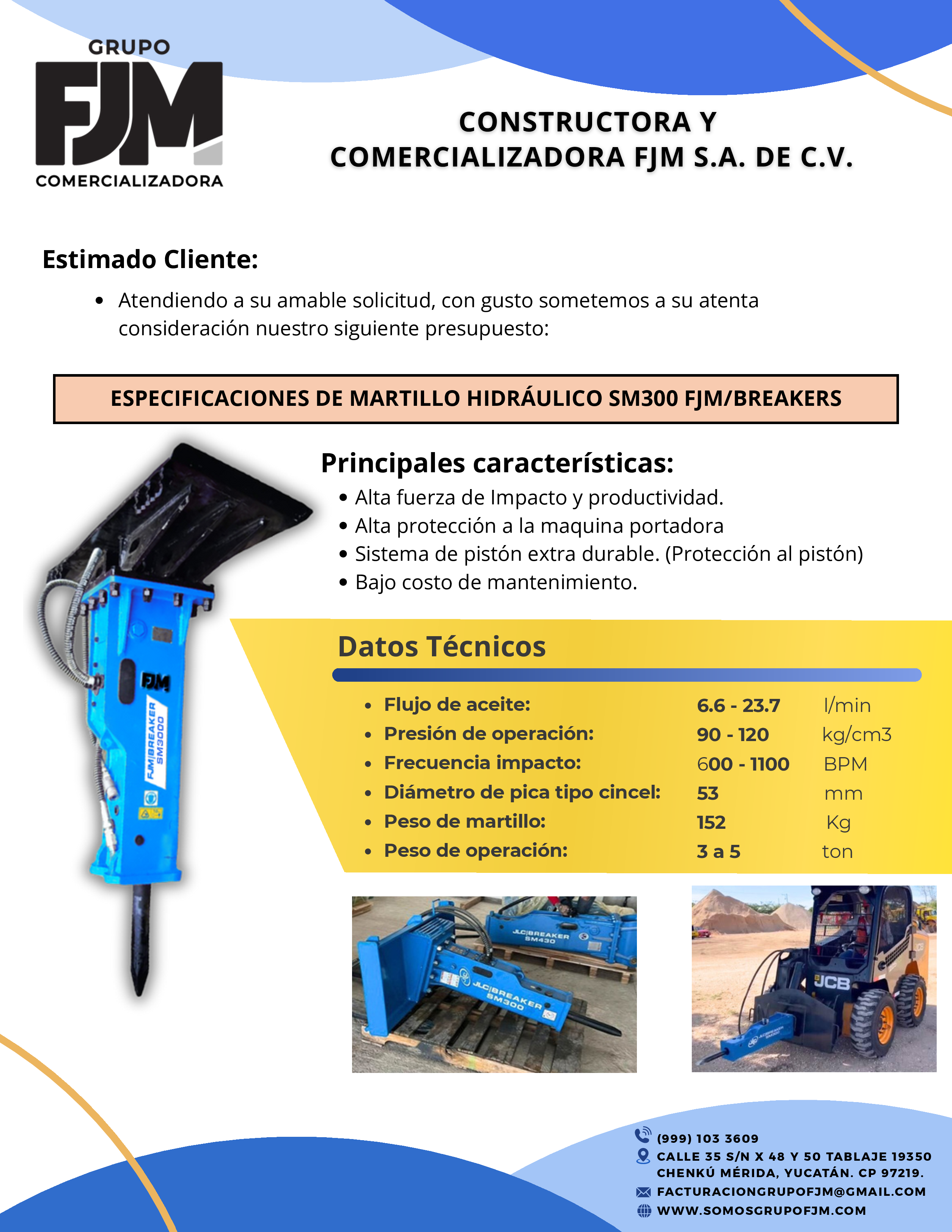 Martillo Hidráulico SB30/SM-300 con placa | Minicargador