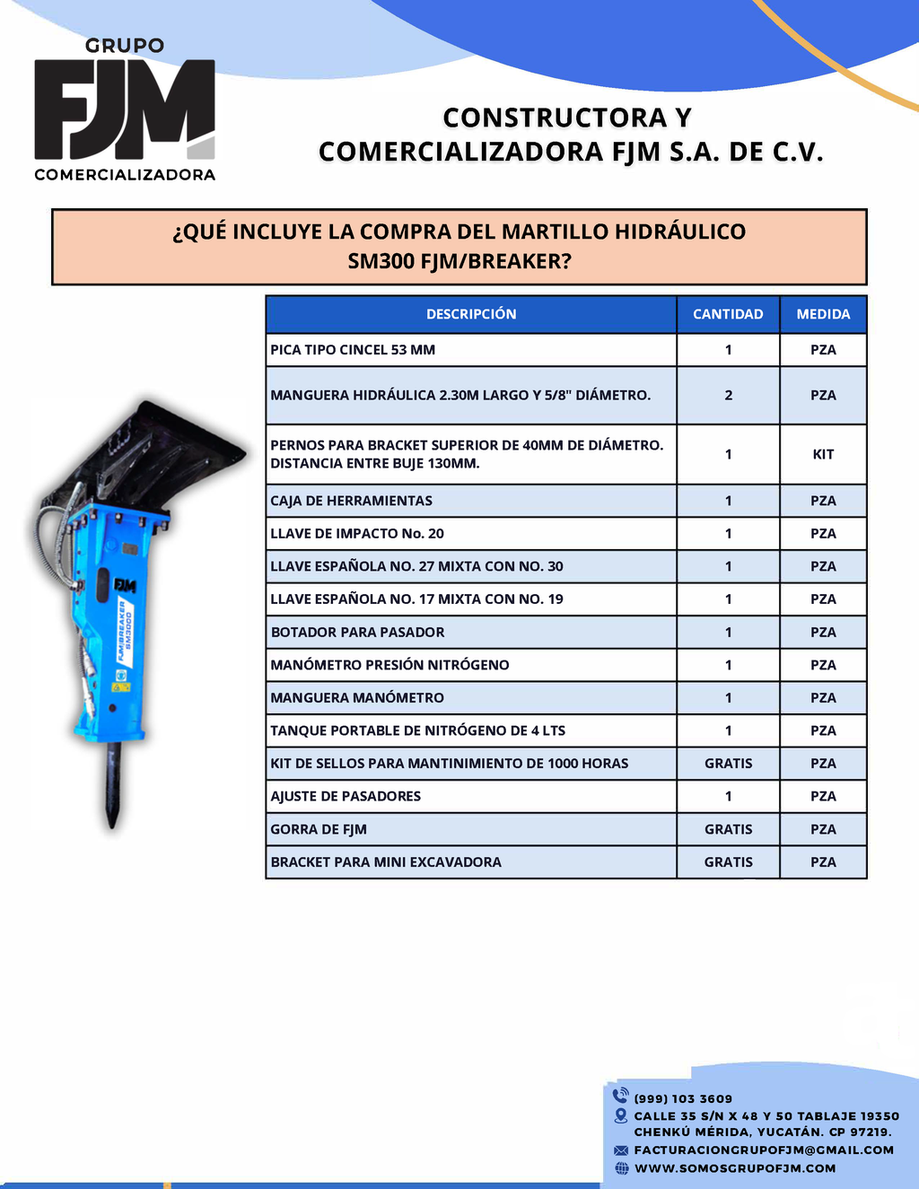 Martillo Hidráulico SB30/SM-300 con placa | Minicargador